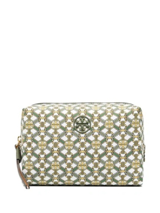 Tory Burch Handbags - Tory Burch Green, Gold & White piper printed Cosmetic bag